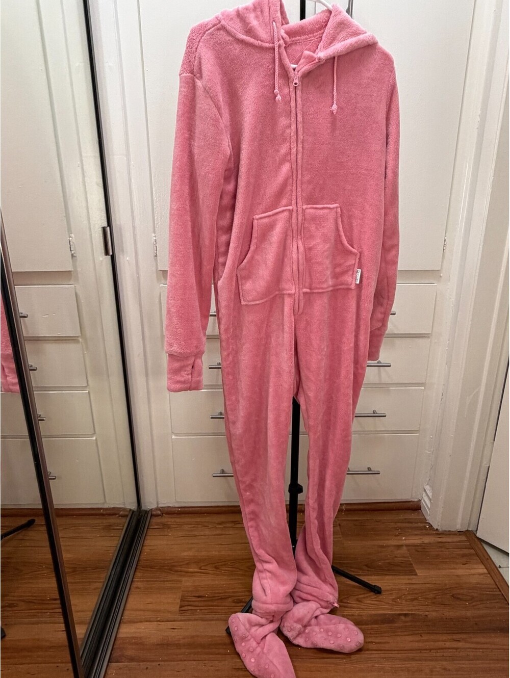 Hooded Footie by Pajamagram Pink Plush Fleece Zip Women’s S/M